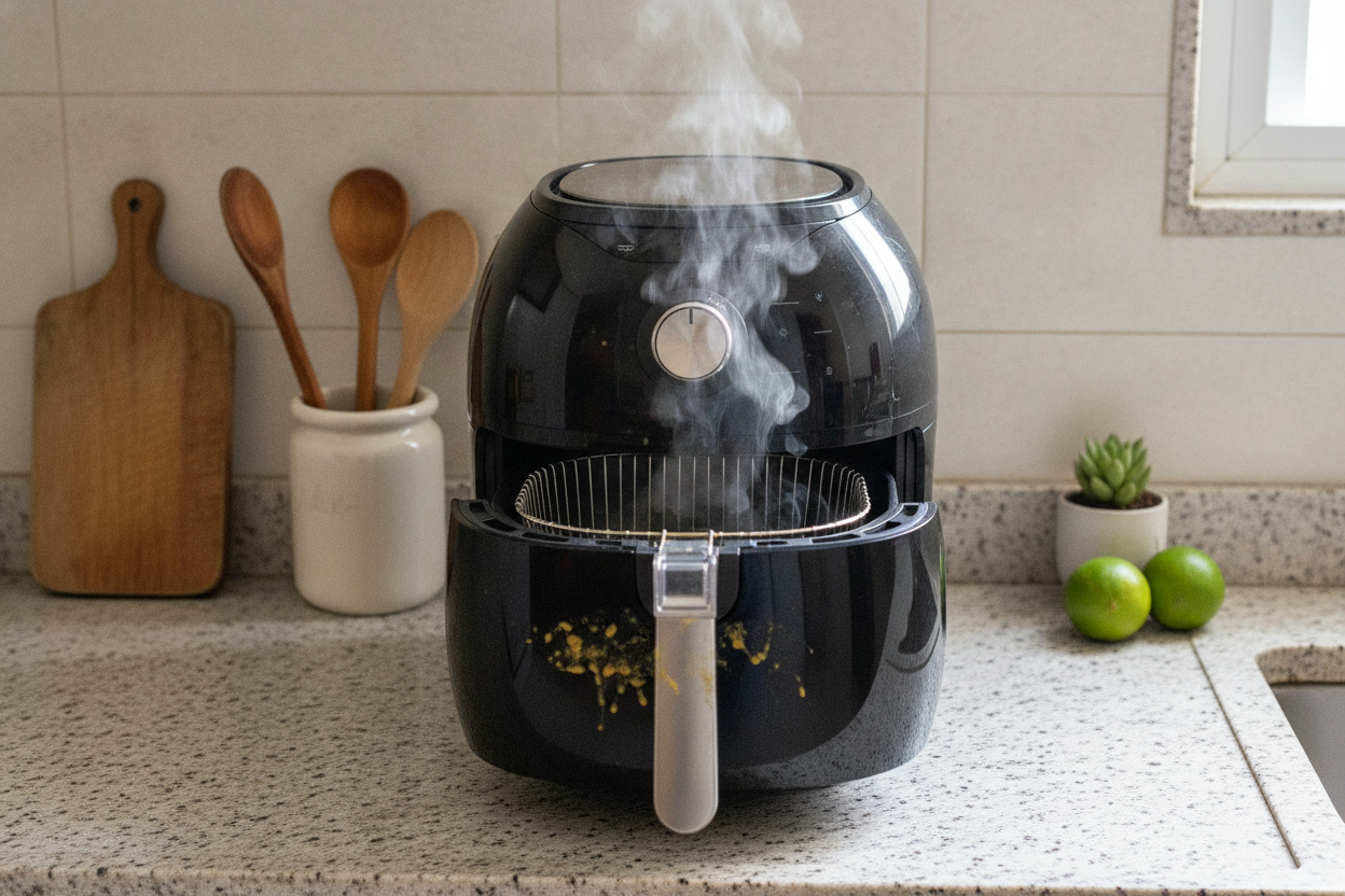 por que a air fryer solta fumaça e cheiro de gordura