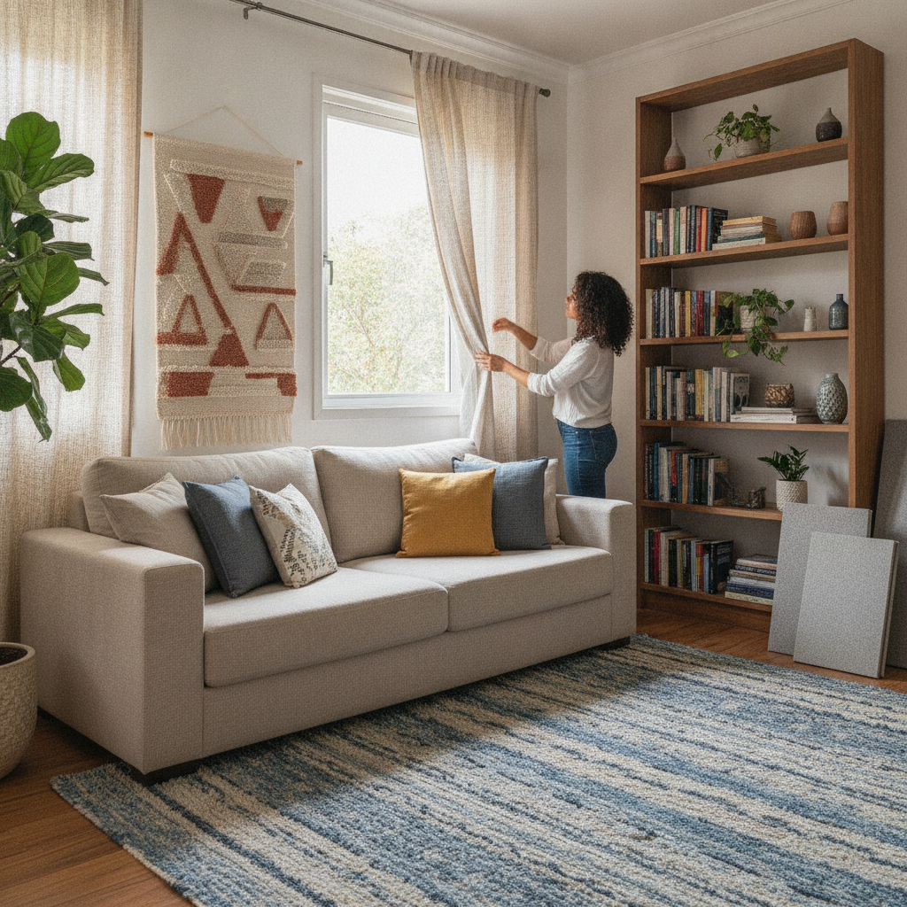 como reduzir eco em sala com móveis e cortinas
