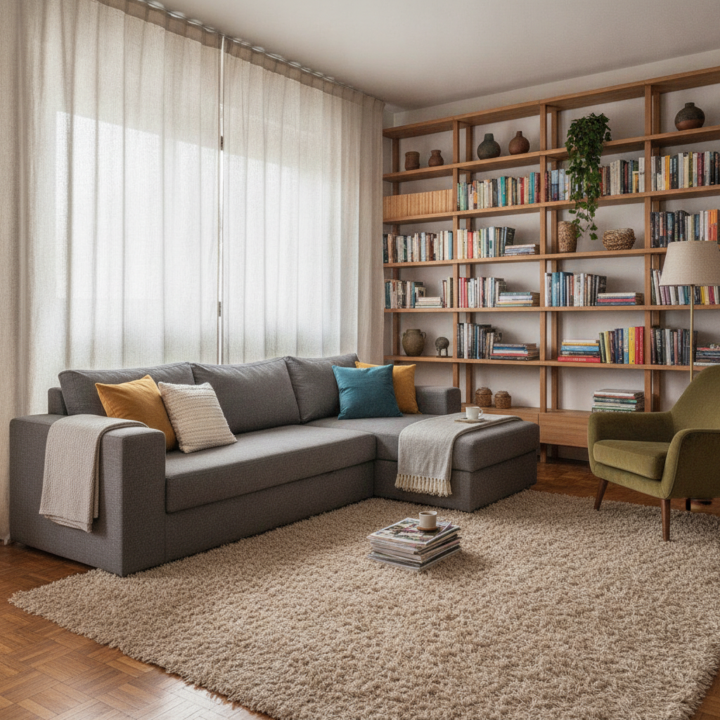 como reduzir eco em sala com móveis e cortinas