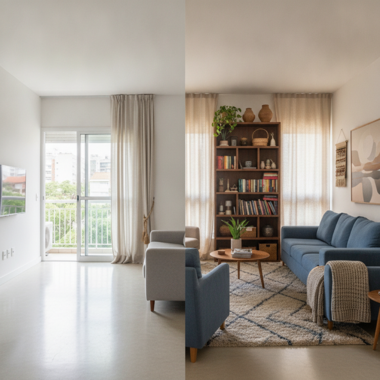 como reduzir eco em sala com móveis e cortinas