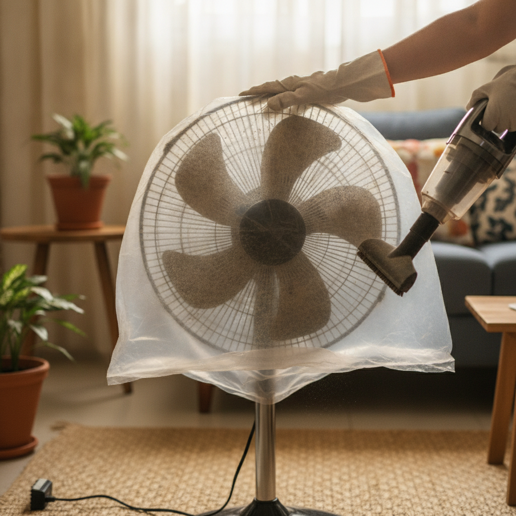 como limpar ventilador sujo sem espalhar poeira